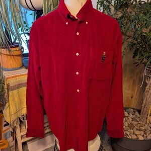 Vtg Ralph Lauren Blaire 100% Red Corduroy Cotton Bear On Pocket Sz Med
